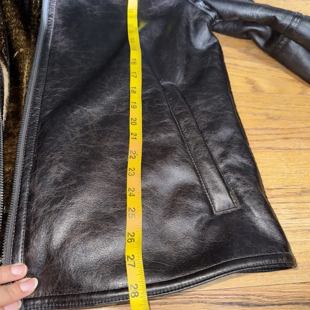 Marc New York Chocolate Brown Faux Fur & Faux Leather Jacket Sz L Sophisticated